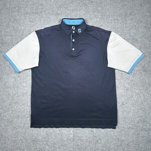 FootJoy Polo Shirt Mens Size Large Blue Performance Golf Collar Logo Color Block